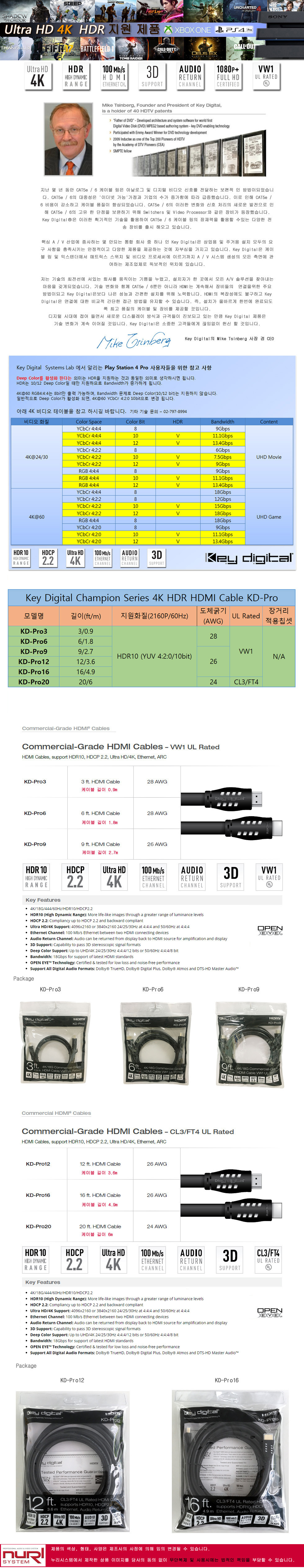 Key Digital KD-Pro3 UHD 4K HDR Support HDMI Cable 
