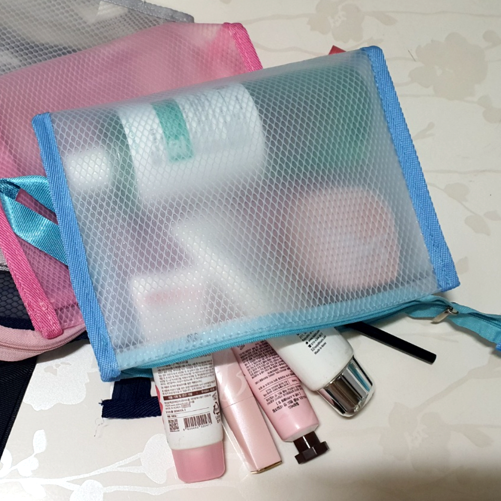 메쉬소지품주머니 메쉬화장품파우치 코스메틱파우치 선인장액세서리파우치 카드파우치 포켓몬수납파우치 라지체크파우치 수영파우치 서류정리가방 플라스틱파우치 스카이 투명 격자무늬 파우치