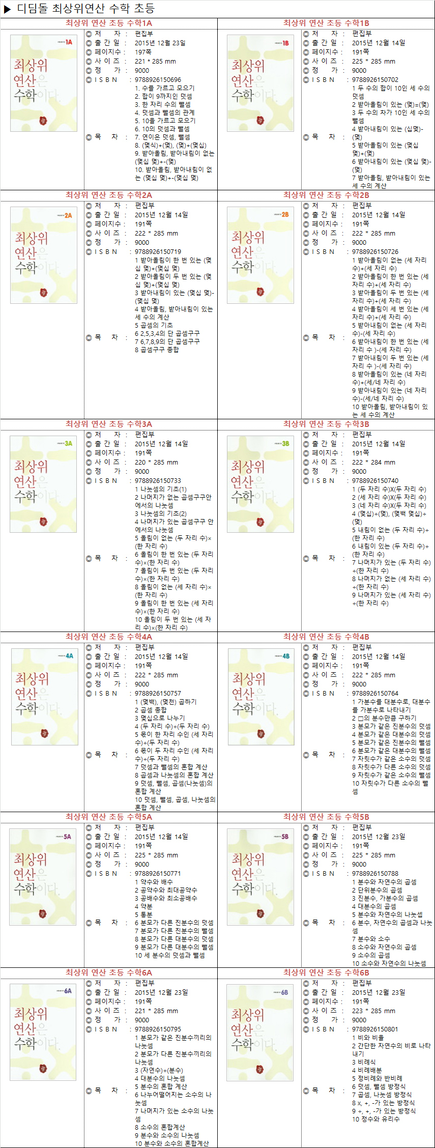 Gmarket - 디딤돌 최상위 연산 수학 초등 1A 1B 2A 2B 3A 3B 4A 4B 5A 5B 6A 6B 1학기 2학기 선택