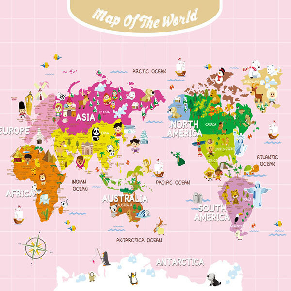 [16 공주님세계지도-핑크] 세계지도벽지