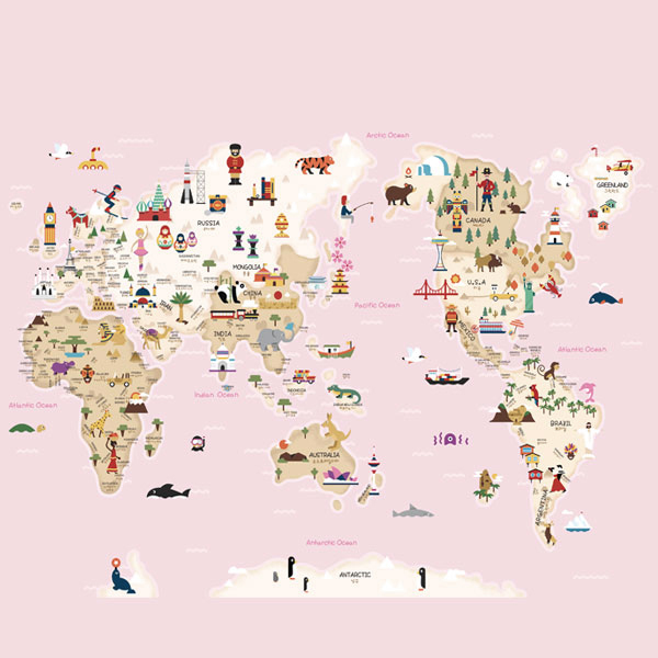 [20 프렌즈월드맵-핑크] 세계지도벽지