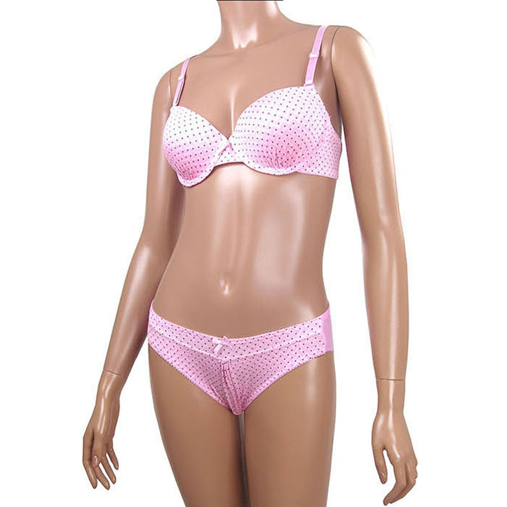 MI 102  핑크 도트몰드 브라팬티 세트 앞면 마네킹 이미지입니다