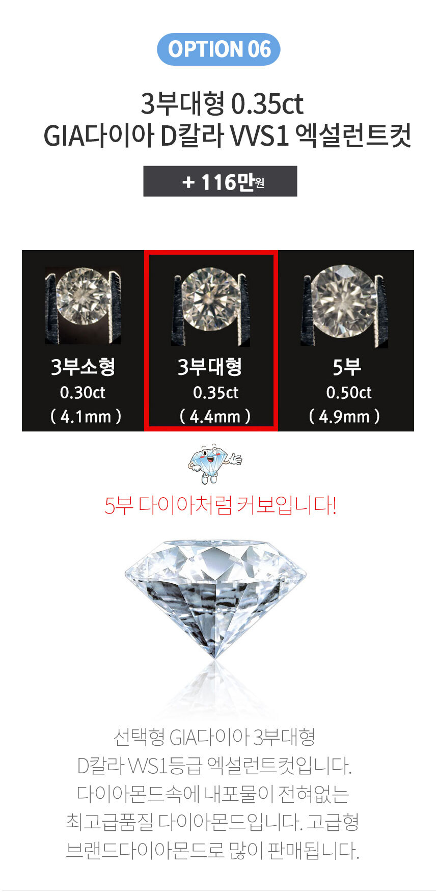 GIA 3부 대형 다이아몬드 D VVS1 엑설런트컷