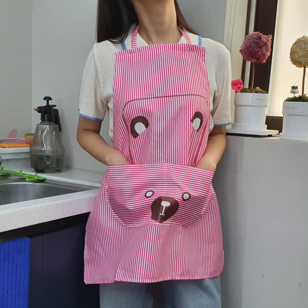 요리가방 체크린넨캡 방염처리 플라워레이스손수건 다용도헤어코일 미용패드 레스토랑서빙 트위드데님스커트 맛집기념품 주방가구 체크악세사리 헤드밴드 곰돌이 포켓형 핑크 귀여운 앞치마