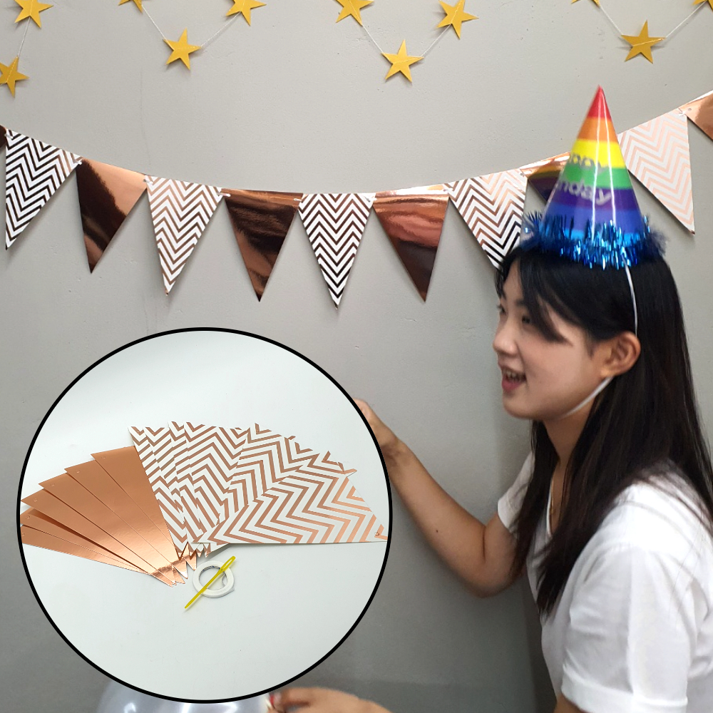 생일열정장식 이벤트장식품 생일장식 로즈골드파티장식물 로즈골드파티장식 생일추억장식 생일스티커파티데코 파티가랜드세모 세모가랜드장식 가랜드 파티 세모 로즈골드 이벤트 파티장식