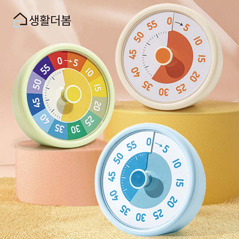 생활더봄 뽀모도로 타이머 무소음 집중력 향상 공부 학습 카운트다운 스톱워치 5colors