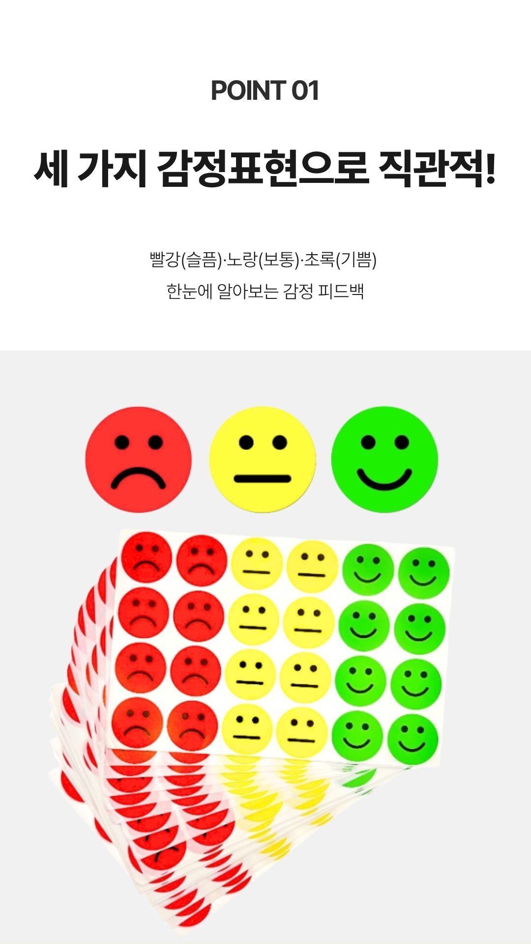 귀여운 표정의 감정 스티커 근접컷, 웃는 얼굴과 놀란 표정 등 다양한 감정 표현