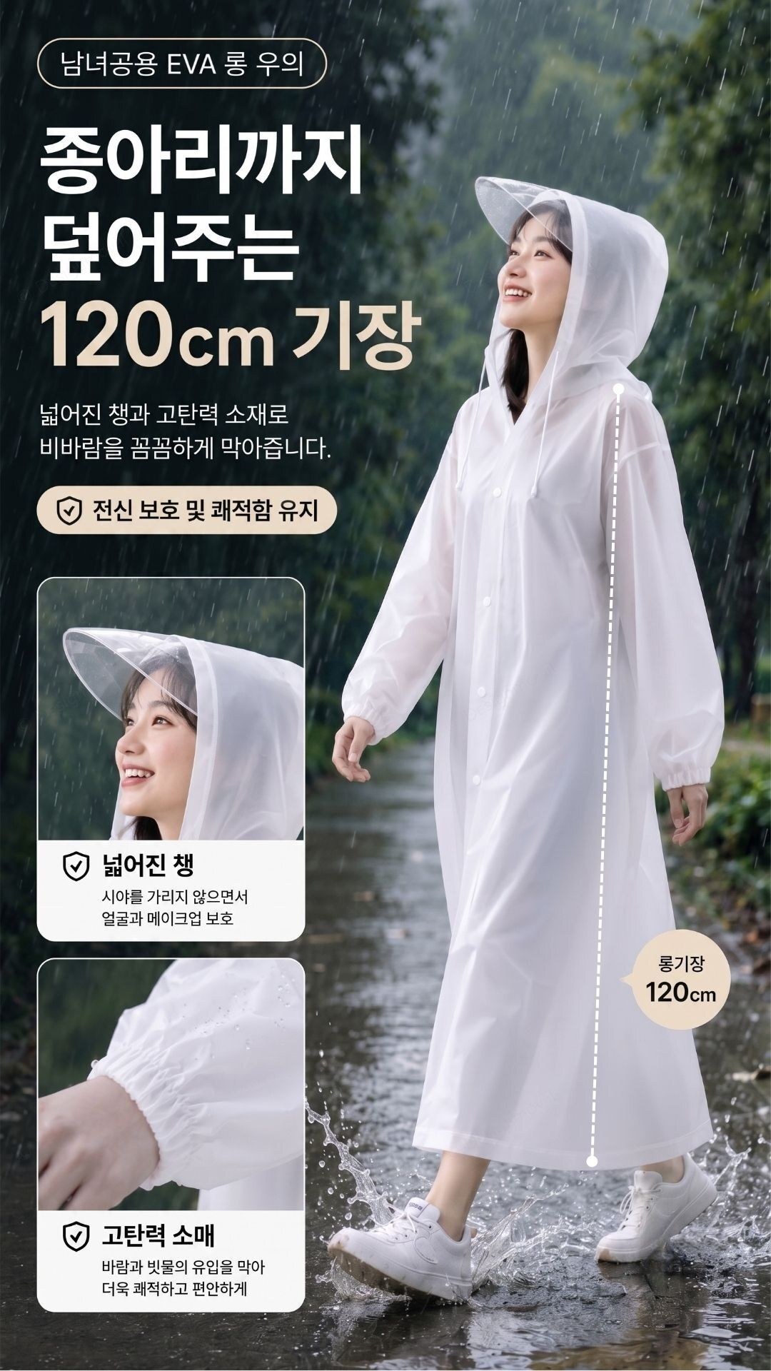 롱우비 EVA 남녀공용 질긴 휴대용 비옷 폭우 우의 EVA롱우비 120x36x35cm 제품 특징 안내 이미지