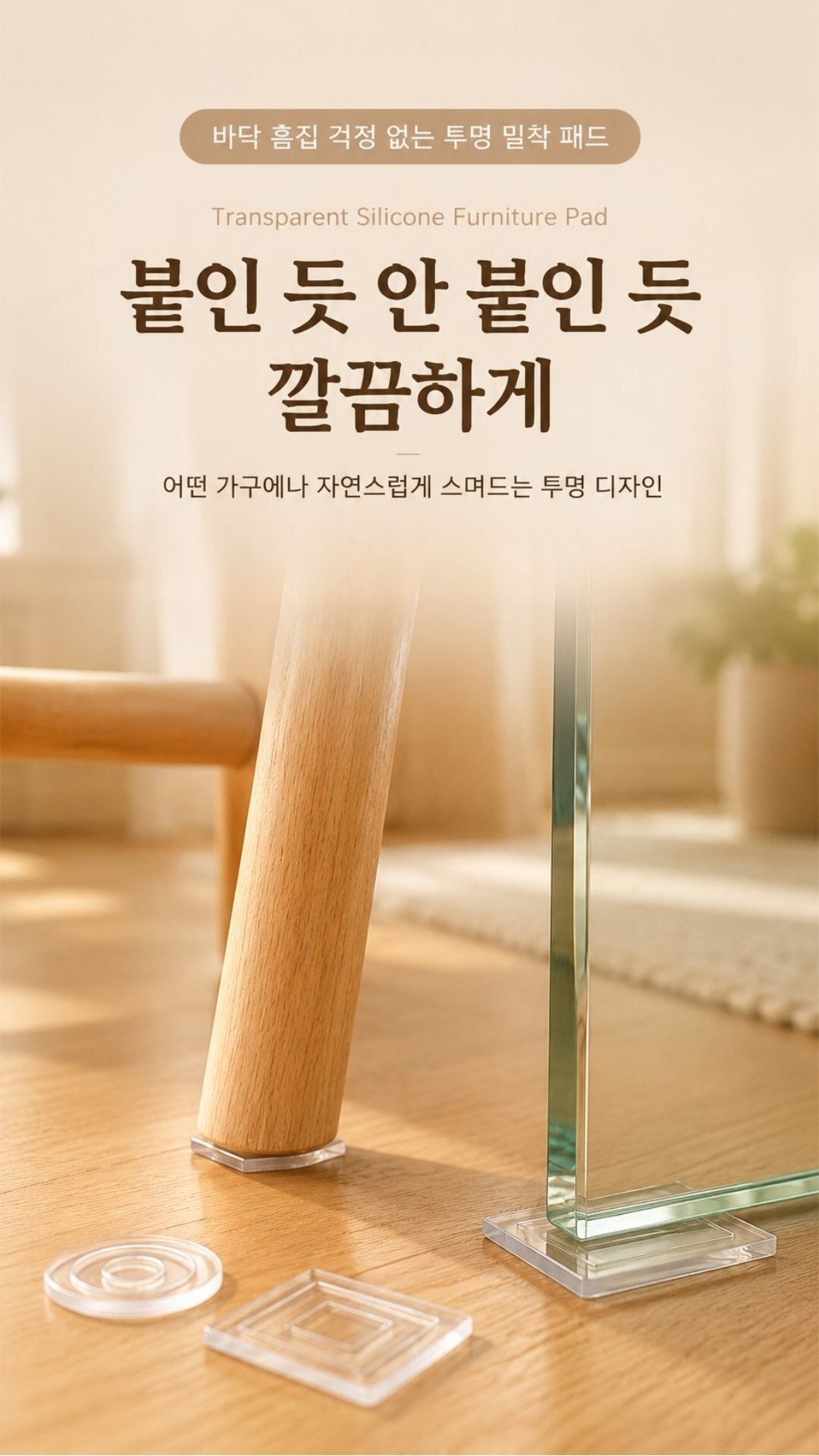 소음방지패드 투명 실리콘 의자발캡 긁힘방지 스티커 중 4p 투명실리콘패드 중 5x5x0.3cm 제품 특징 안내 이미지