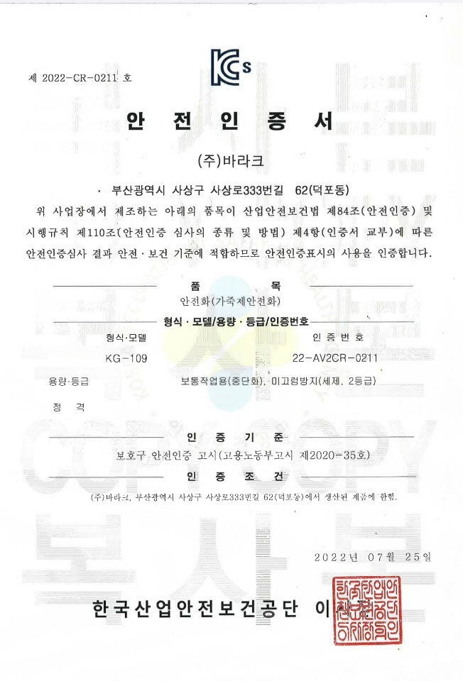 KG-109 인증서