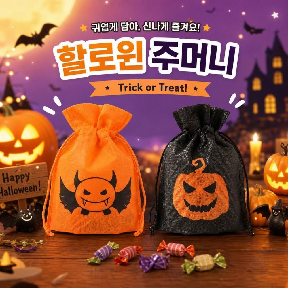 할로윈 호박 복주머니 박쥐 캔디백 소품 파티 장식 꾸미기 포토존 캠핑 홈파티 데코 바구니