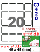 아이라벨 CJ420 (20칸) 흰색 모조 잉크젯전용 /A4 정사각형라벨