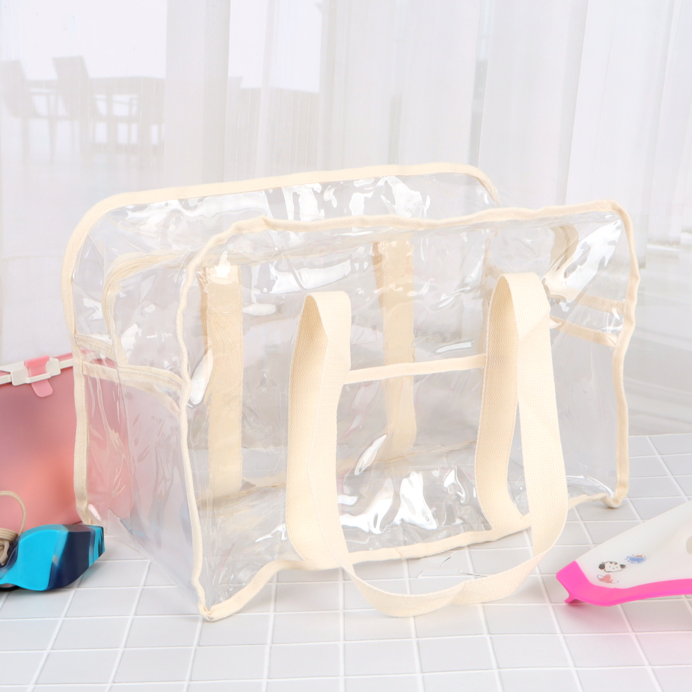 투명 비치백 물놀이가방 지퍼형 아이보리