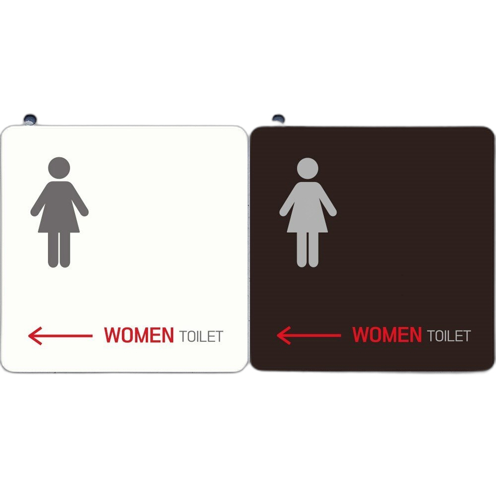 WOMEN TOILET 왼쪽화살표1 부착형 안내판 22x22cm