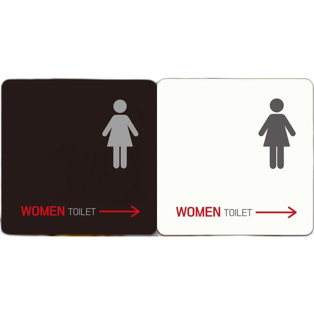 WOMEN TOILET 오른쪽화살표1 부착형 안내판 22x22cm