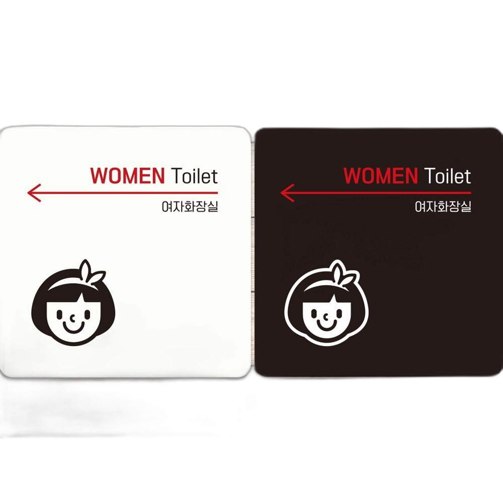 WOMEN TOILET 왼쪽화살표2 부착형 안내판 22x22cm