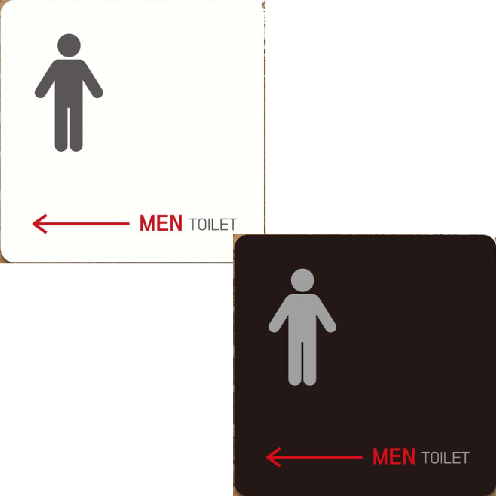 MEN TOILET 왼쪽화살표1 부착형 안내판 18x18cm