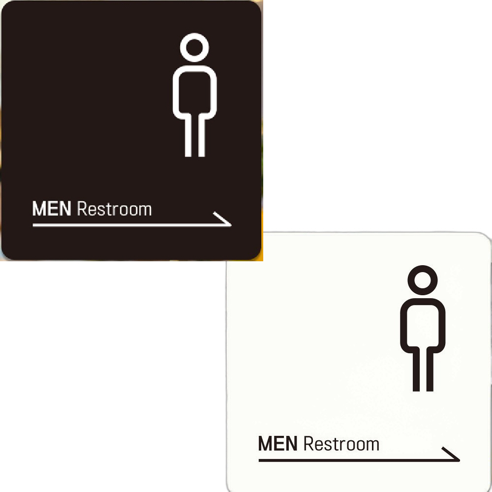 MEN Restroom 오른쪽화살표 부착형 안내판 18x18cm