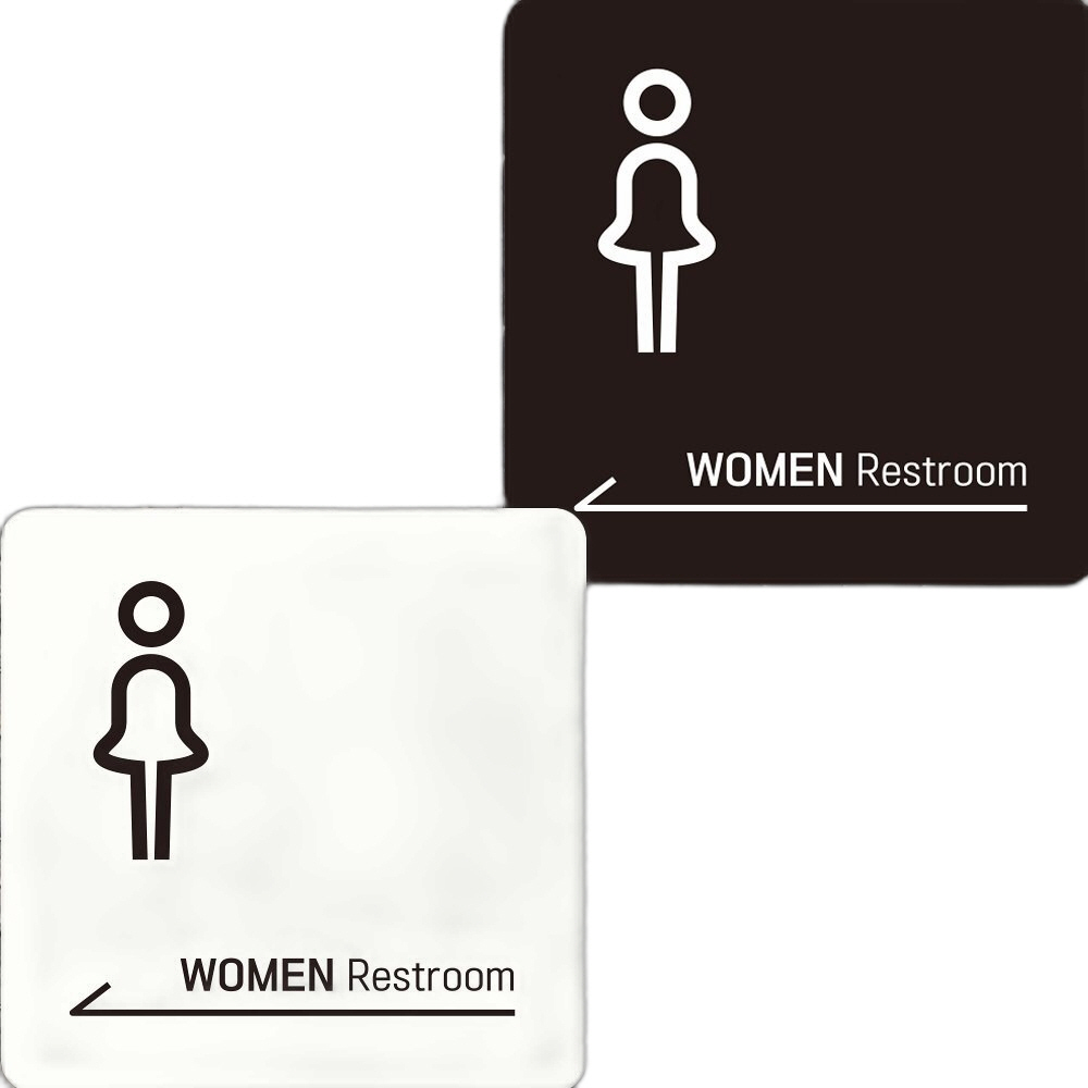 WOMEN Restroom 왼쪽화살표 부착형 안내판 18x18cm