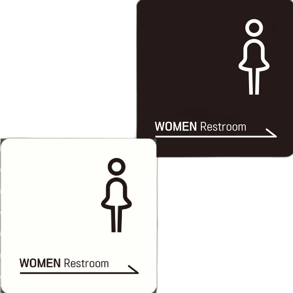 WOMEN Restroom 오른쪽화살표 부착형안내판 18x18cm