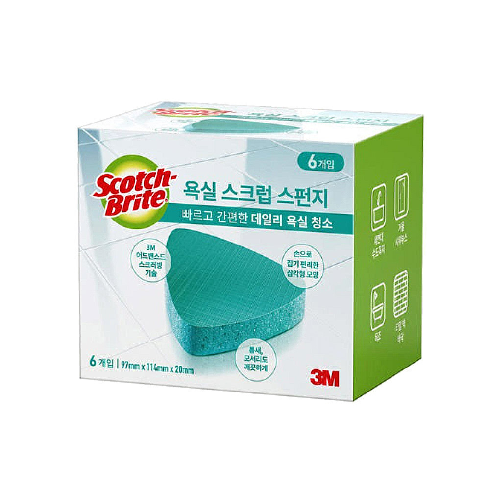 3M 욕실용 스크럽 스펀지 6개입 다용도,욕조,화장실,바닥,청소용품