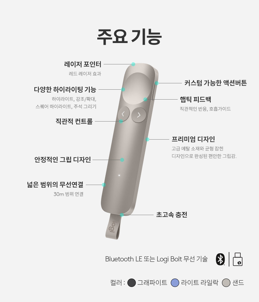 로지텍코리아 스포트라이트2 프리젠터 레이저포인터 리모컨 상세 이미지 6