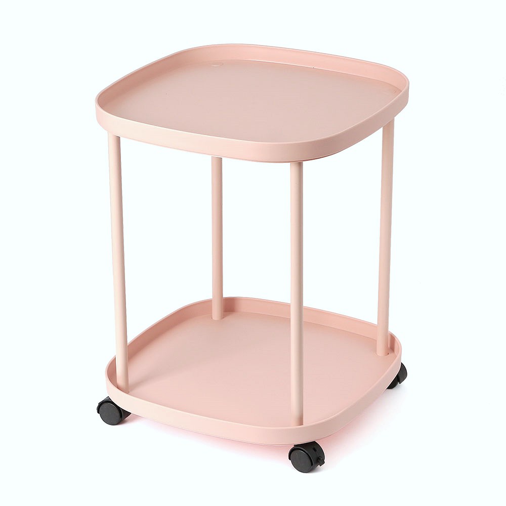Oce 바퀴 테이블 수납 선반 트롤리 2단 핑크 미용 트레이 침대 협탁 주방 펜트리 수납장