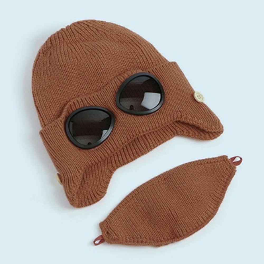 아크릴 마스크 비니 니트 고글 모자 다크오렌지 라이딩 벙거지 버킷햇 방한 마스크 모자