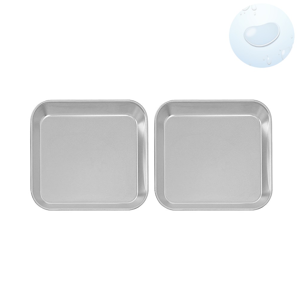 Oce 사각 스텐 그릇 파티 실버 접시 2p 16.5x14.5 간식 테이블 과일 플레이팅 다과 트레이