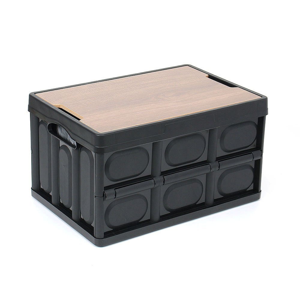 캠핑 테이블 우드 상판 폴드 박스 방수팩 56L 블랙 보관함 정리함 손잡이 수납장 폴딩 카고 우유 박스