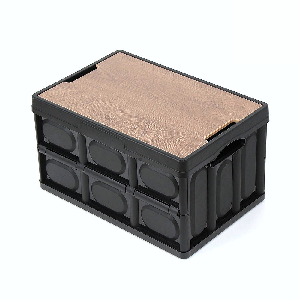 Oce 캠핑 테이블 우드 상판 폴드 박스 30L 블랙 플라스틱 상자 트렁크 정리 상자 음료 식료품 저장