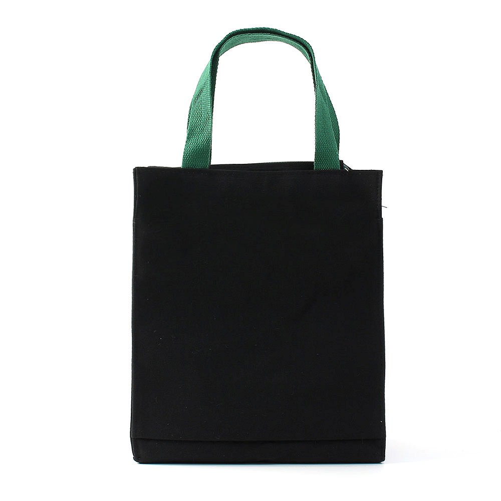 Oce 지퍼 포켓 가벼운 사각 캔버스 백 21x24 블랙/그린 캐쥬얼 데일리백 단체 시장 가방 학원 미술 보조 가방