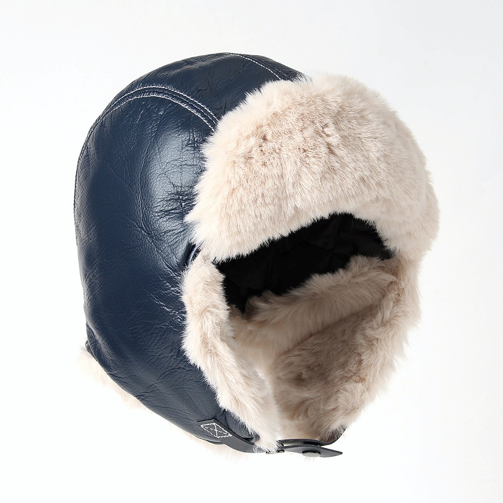 Oce 레더 따뜻한 귀덮개 털 모자 네이비 이어머프햇 온열 귀싸개 해외 여행 윈터 캡