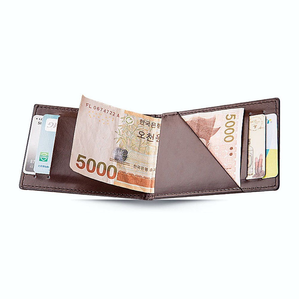 Oce 슬림 카드 포켓 지폐 지갑 딥브라운 현금 클립 지갑 레트로 머니클립 라운딩 카드지갑