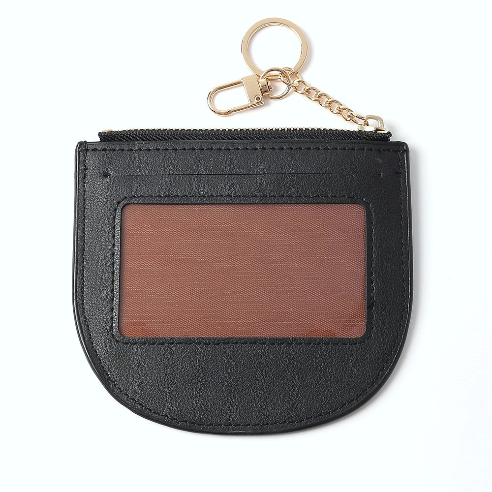 Oce 열쇠고리 레더 신분증 얇은 지갑 블랙 라운딩 카드지갑 빈티지 지폐 클립 소형 명함 purse