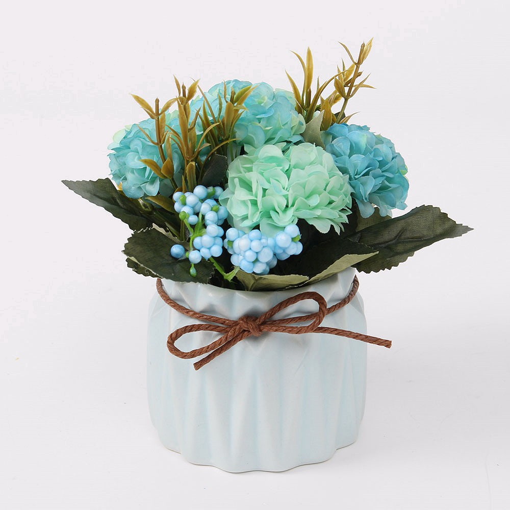 Oce 수국 조화꽃 도자기 화분 블루 장식 소품 선물 꽂꽂이 화분 생화같은 식탁 가짜꽃