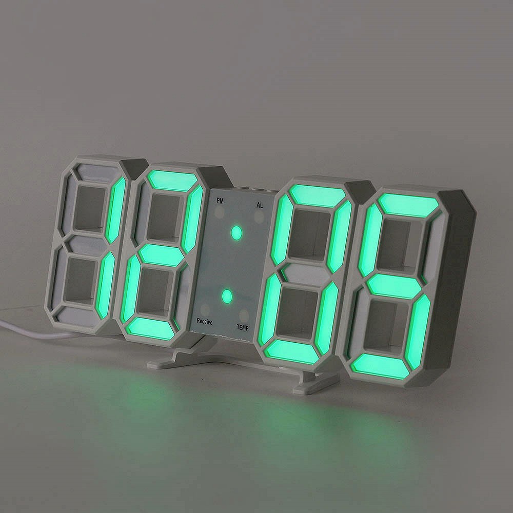 Oce 디지털 알람 달력 벽걸이 시계 화이트그린 디지털 벽시계 거실 안방 수면 시게 자동밝기 벽시계
