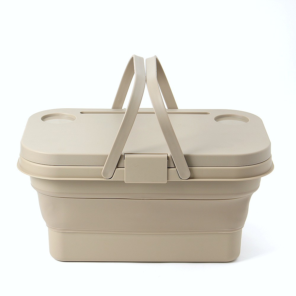 Oce 폴딩 피크닉 바구니on차박 식탁 베이지 플라스틱 버킷 야외 테이블 박스 손잡이 상자