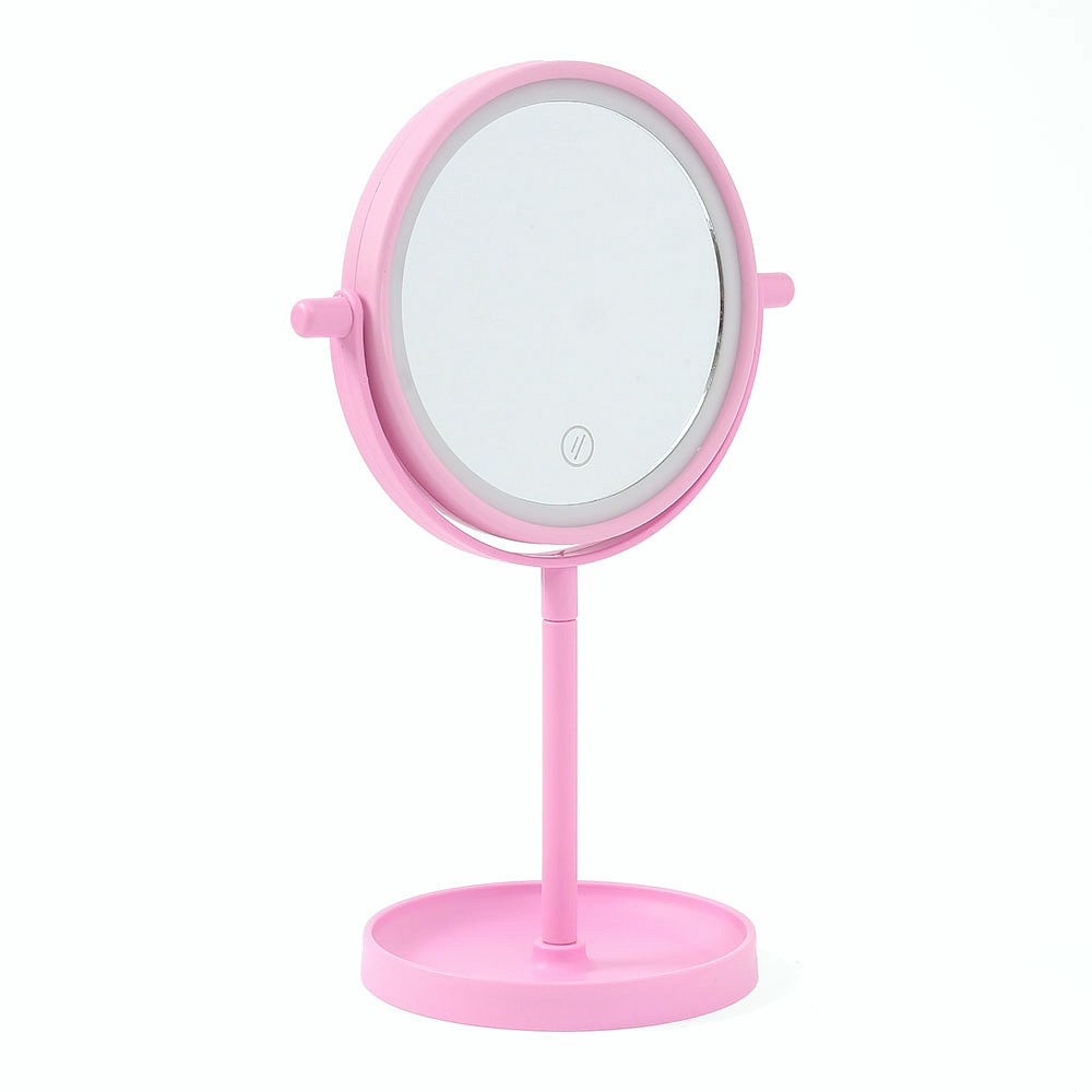 Oce 터치등 원형 스탠드 회전 거울 핑크 각도조절 탁상거울 스텐드 글래스 LED 화장대 거울