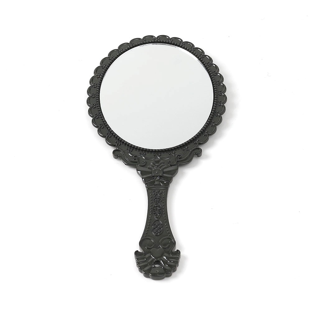 Oce 예쁜 손잡이 공주 거울 블랙 가벼운 탁상거울 휴대용 거울 화장경