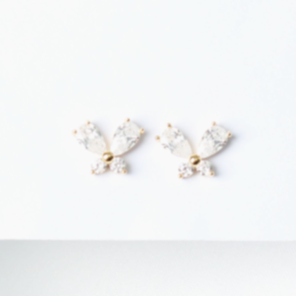 Oce 18k 도금침 큐빅 은 나비 귀걸이 캐쥬얼 이어링 비즈 귀걸이 귀 장신구 장식품