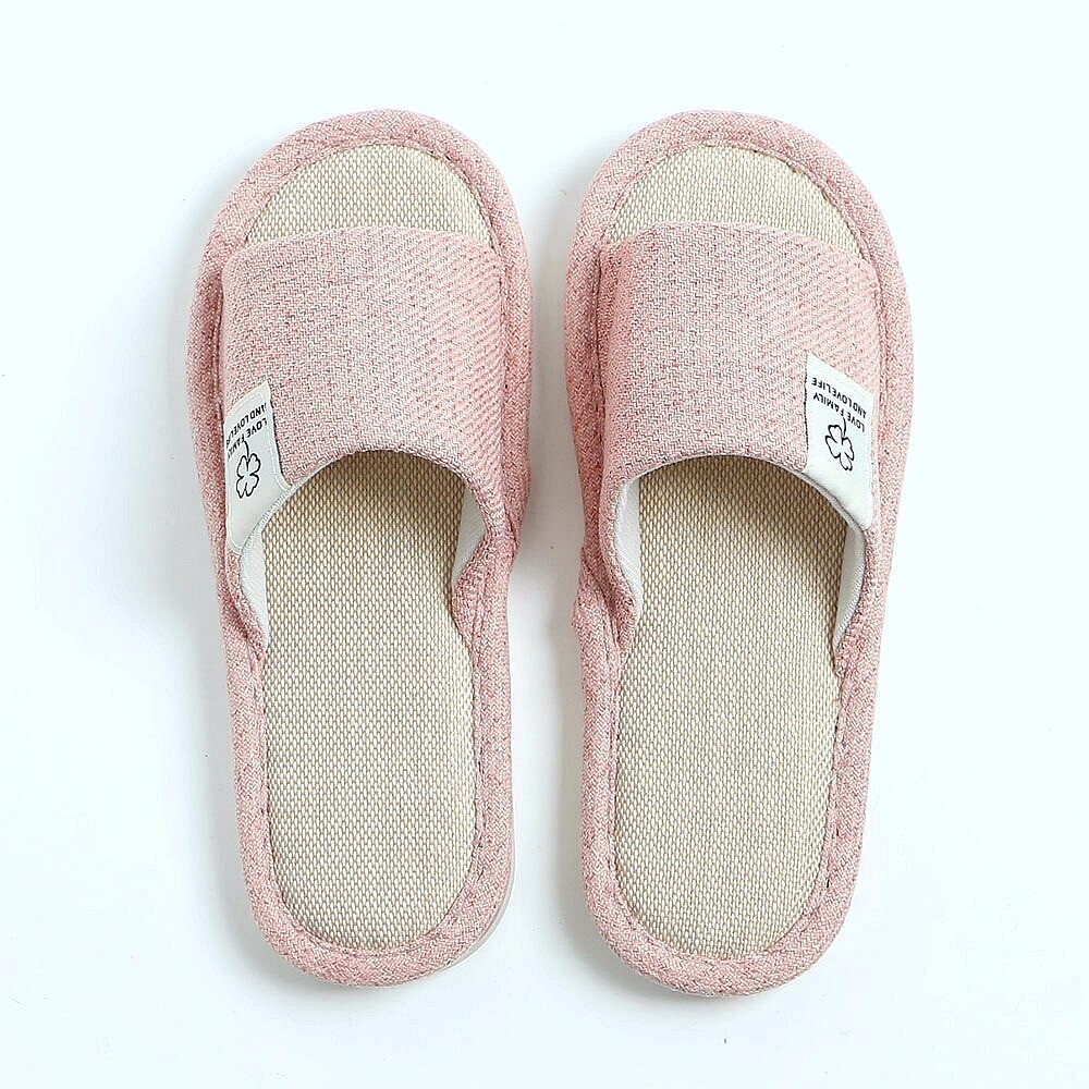 층간소음 푹신한 린넨 여름 실내화 240-245mm 핑크 집안 쿠션 거실화 실내용 신발 여성 사무실 신발