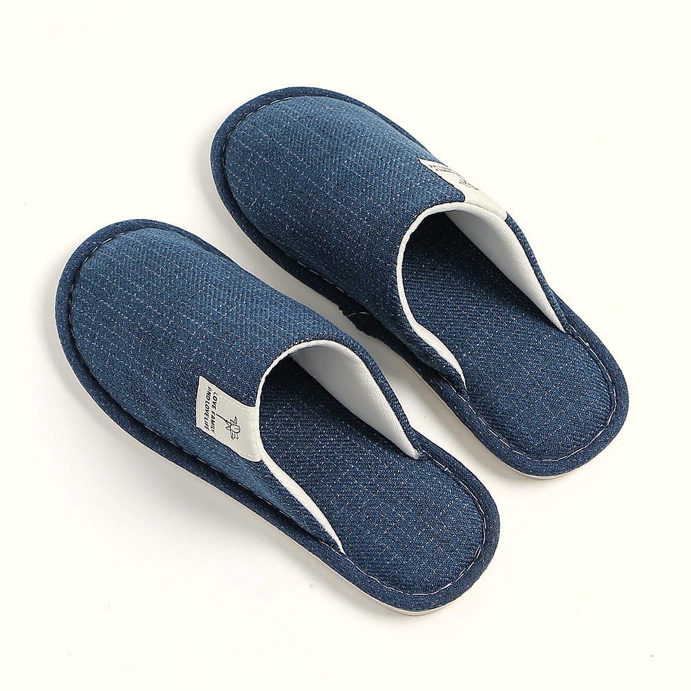 층간소음 푹신한 린넨 실내화 260-265mm 블루 실내용 신발 손님용 여름 슬리퍼 맨 홈 슈즈