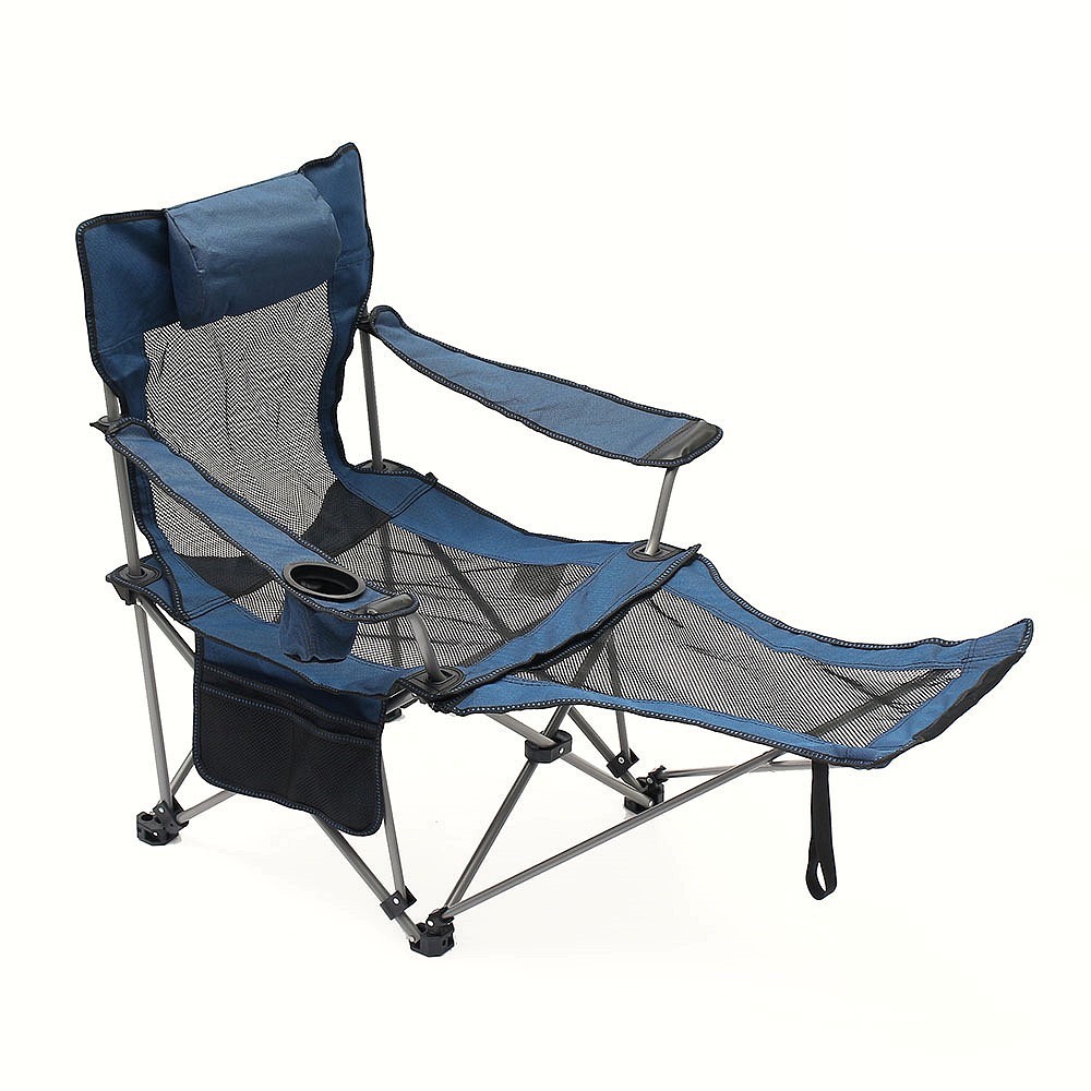 베개달린 간이 침대 이동 매쉬 발받침 눕는 의자 블루 릴렉스 매쉬 체어 접이식 다리 풋체어 낮잠 낚시 정원 의자
