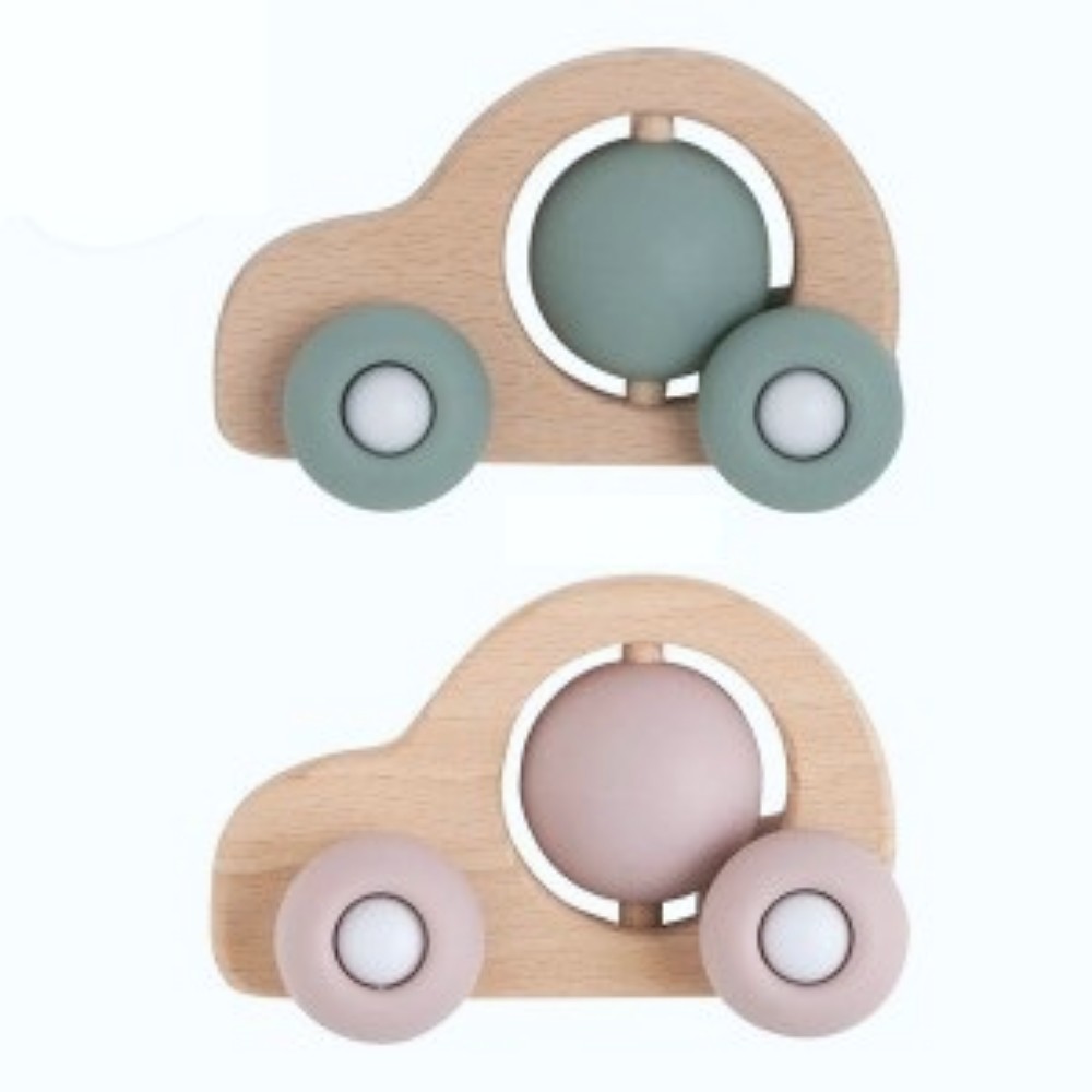 Oce 고퀄 원목 실리콘 아기 장난감 차 실리콘 미니카 소근육 발달 완구 자동차 장난감