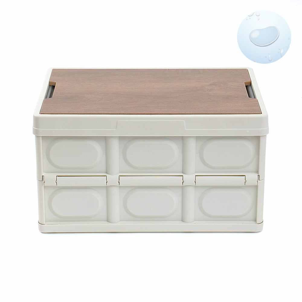 Oce 캠핑 테이블 우드 상판 폴드 박스 방수팩 56L ivory 폴딩 카고 우유 박스 보관함 정리함 플라스틱 상자