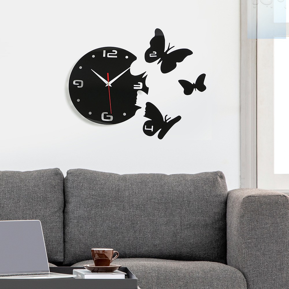 Oce 월데코 벽 디자인 시계 살랑나비 (블랙) 빈티지 벽시계 저소음 DIY 벽시계 거실 장식 소품