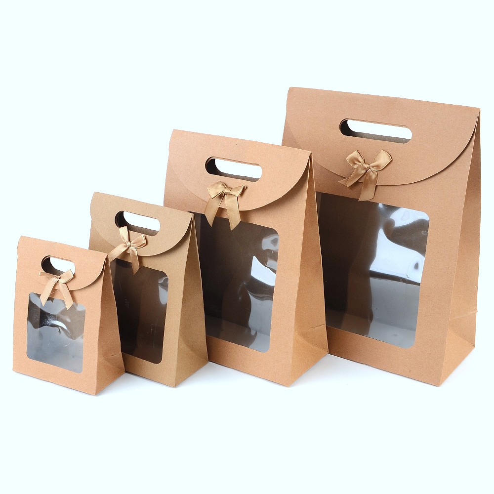 Oce 투명 창 손잡이 종이 박스 쇼핑백 리본 포장 페이퍼 케이스 패키지 포장지 접는 삼각 상자