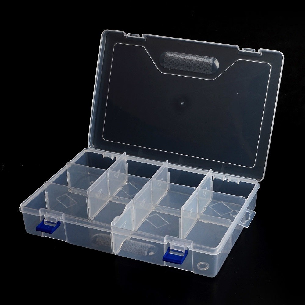 Oce 조절 칸칸 투명플라스틱 케이스 10칸 덮개달린 상자 약상자 손잡이소품상자 비즈정리함