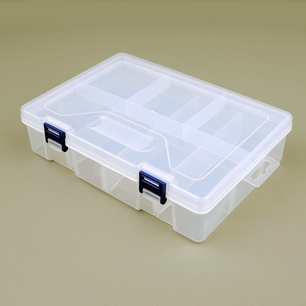 Oce 행거홀 칸막이 투명 소품 잠금 뚜껑 상자 2단 8칸 필기류 문구 덮개달린 수납통 플라스틱 케이스
